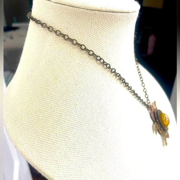 Vintage Goddess of the First Harvest Triple Moon Necklace with Golden Glass Opal - Picture 4 of 8